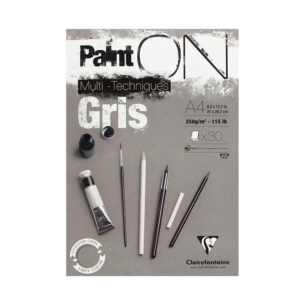 Clairefontaine Paint-ON Multi-Techniques Gris Pad A4 250g 30 sheets
