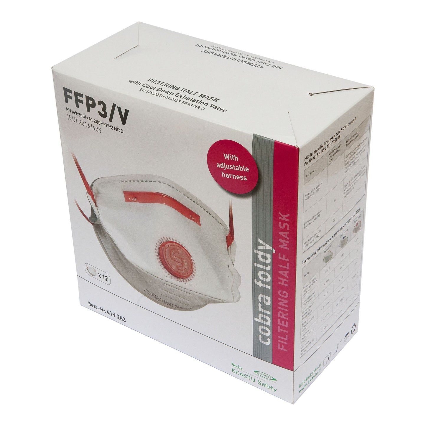 Ekastu Safety Filtering Facepiece cobra foldy FFP3/V D 12-Pack