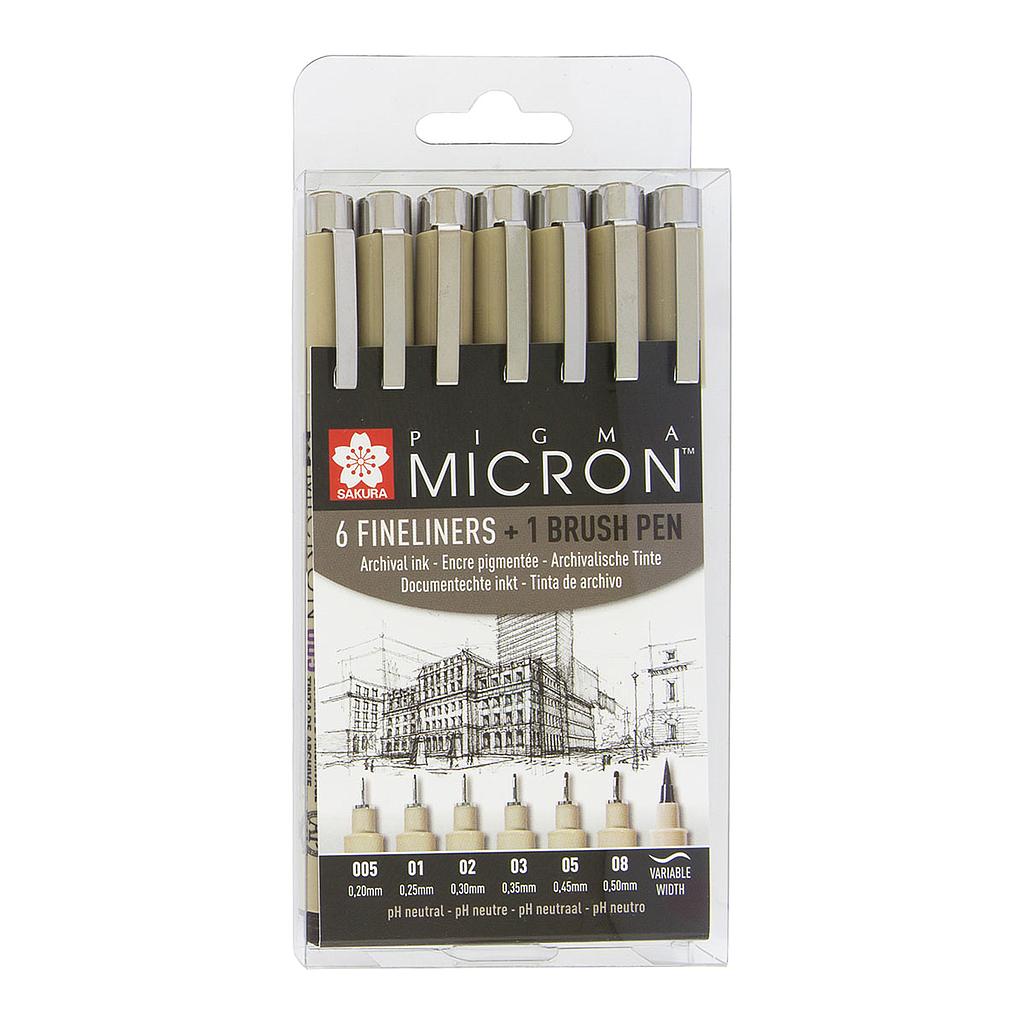 Sakura Pigma Micron Fineliner 6 set + 1 Brush Pen