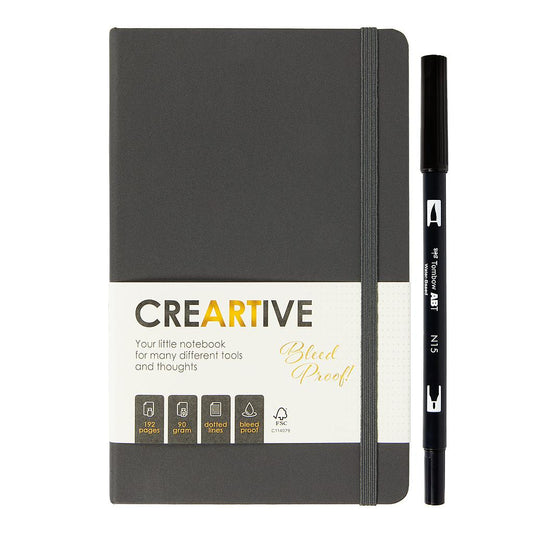 Tombow x Creartive Bleed Proof Bullet Journal 90g, Dotted + Black ABT Dual Brush Pen