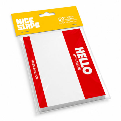 NICE SLAPS Standard Sticker Hello My Name Is Red, Large 50pcs